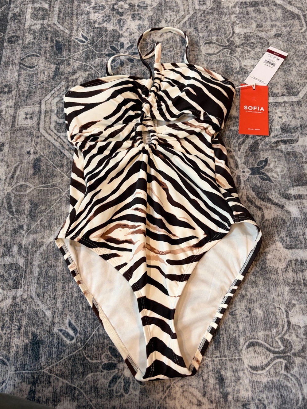 sofia by sofia vergara Black, Cream & Brown Zebra-Print One-Piece Swimsuit